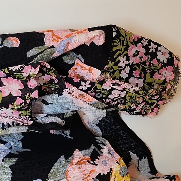Free People Hold On To Me black floral mixed media button-down blouse Size XS - Picture 11 of 16